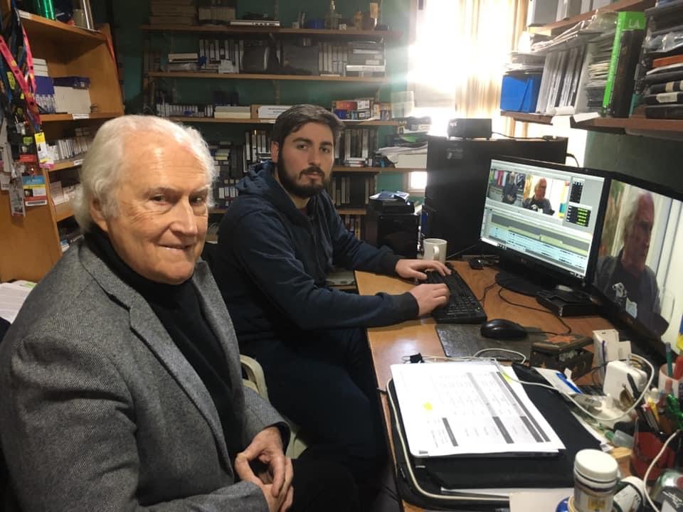 Luca Zampini editando con Pino Solanas